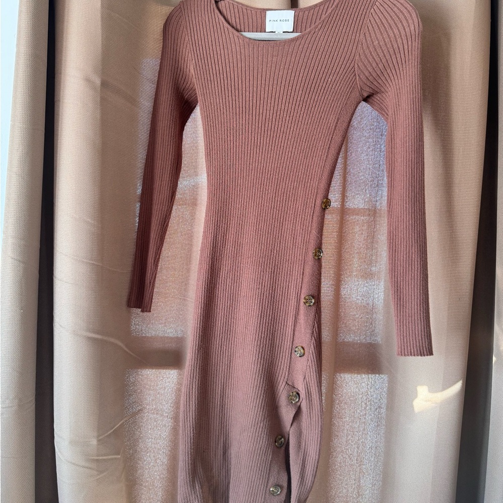 Ribbed Knit Dress with Button Detail